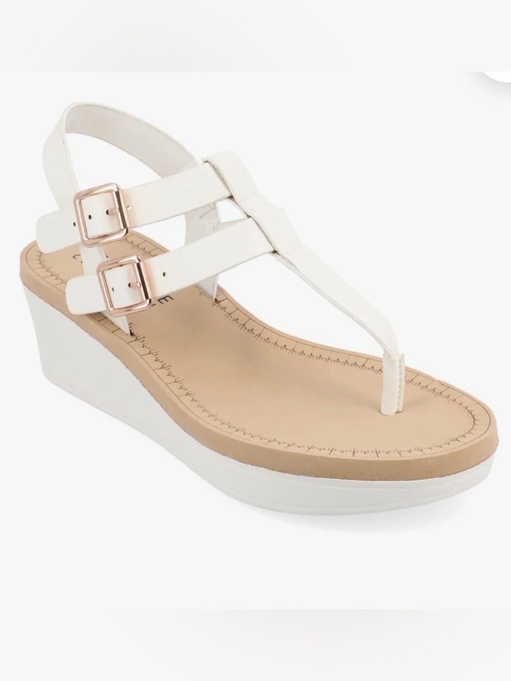 Journee Bianca Wedge Heeled Sandals  Vegan Leather White Size 9M